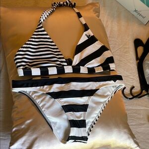 Roxy Black and White Striped Bikini Swimwear